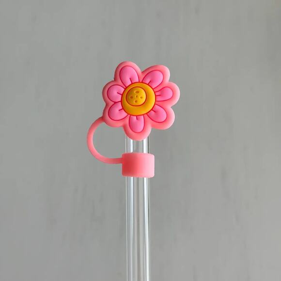 Pink and Yellow Happy Flower Straw Toppers - Picture 1 of 1